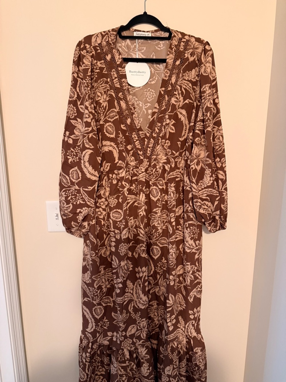 NWT Rusttydustty Boho Floral Maxi Dress Brown 2XL